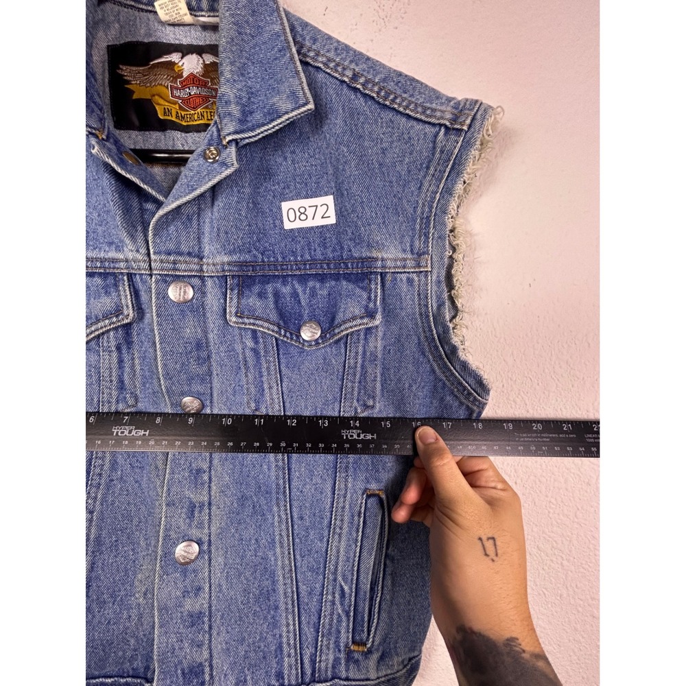 Vtg Harley Davidson Denim Vest Womens Blue Jean Biker American Flag Made in USA - Picture 4 of 5
